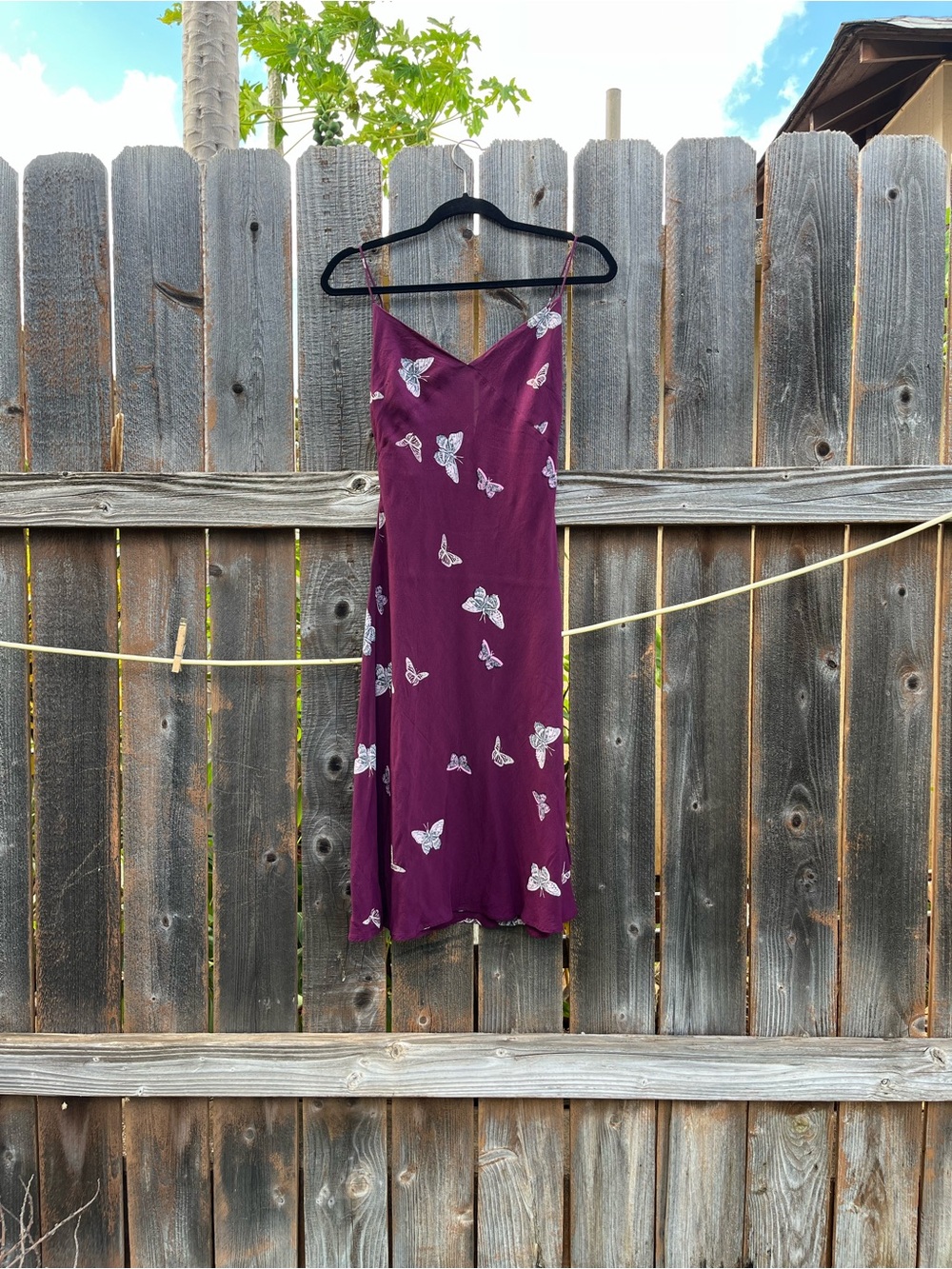 RVCA Plum Slip Dress with White Butterfly Print